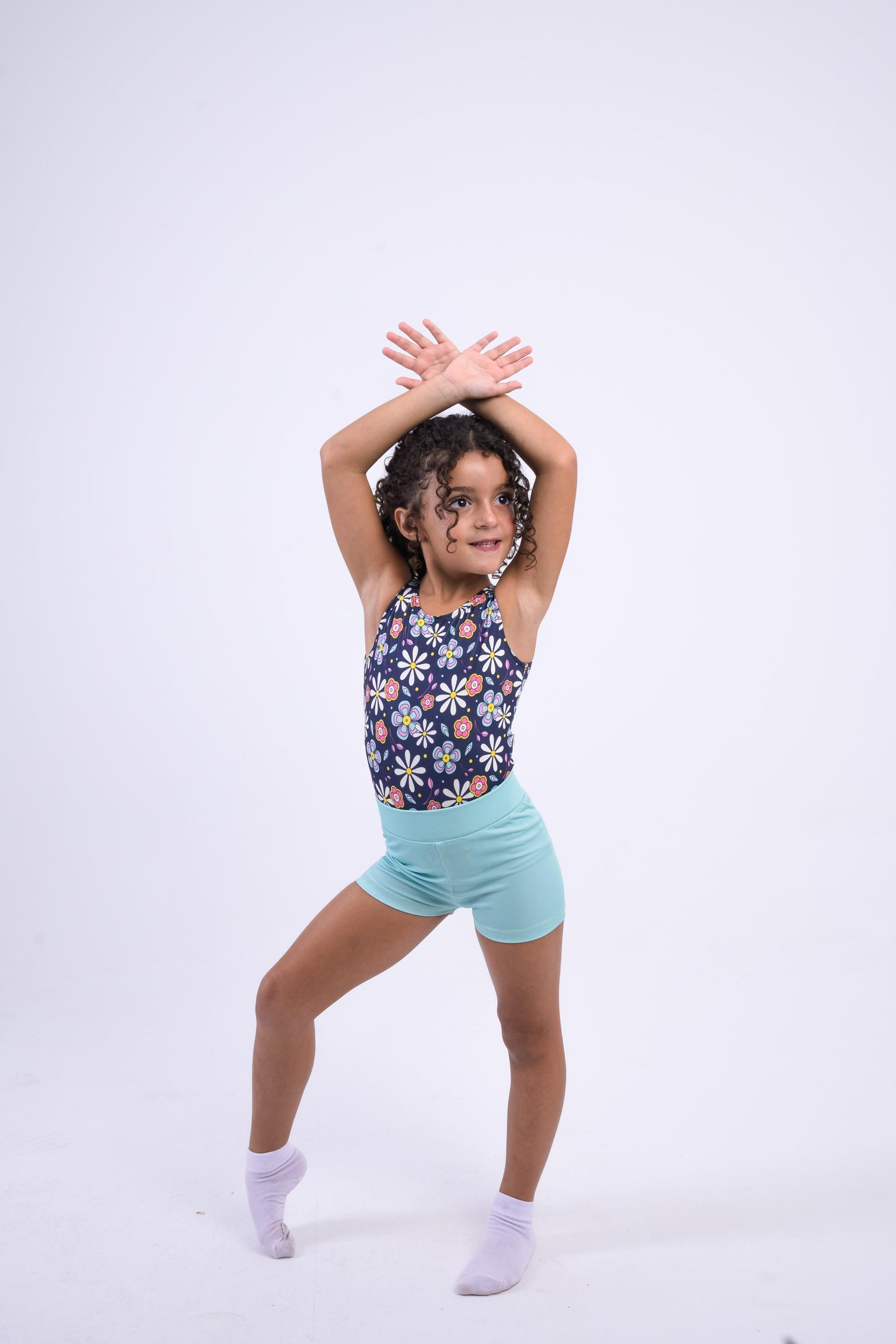 Floral Bloom Leotard & Aqua Shorts Set