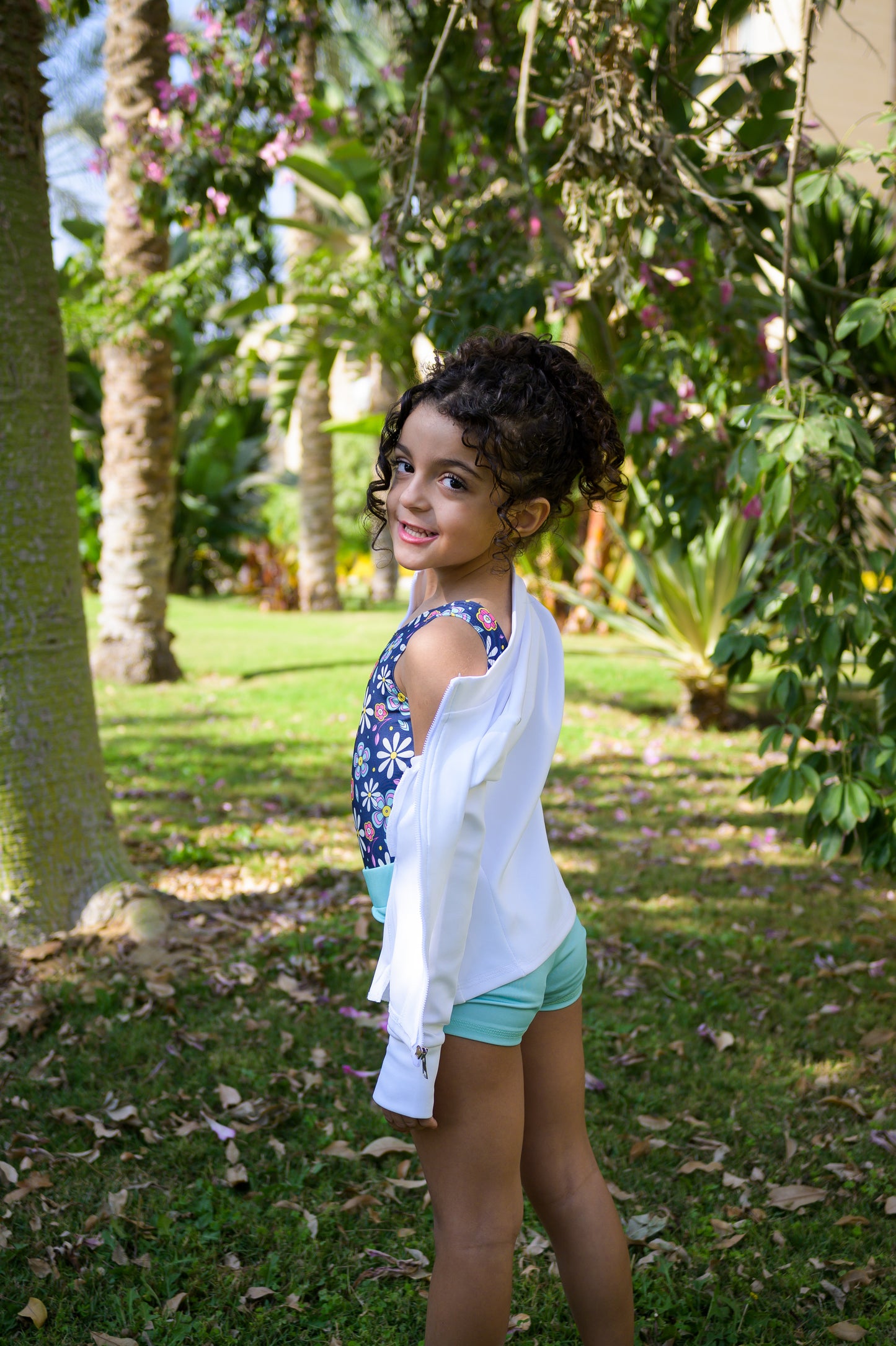 Floral Bloom Leotard & Aqua Shorts Set