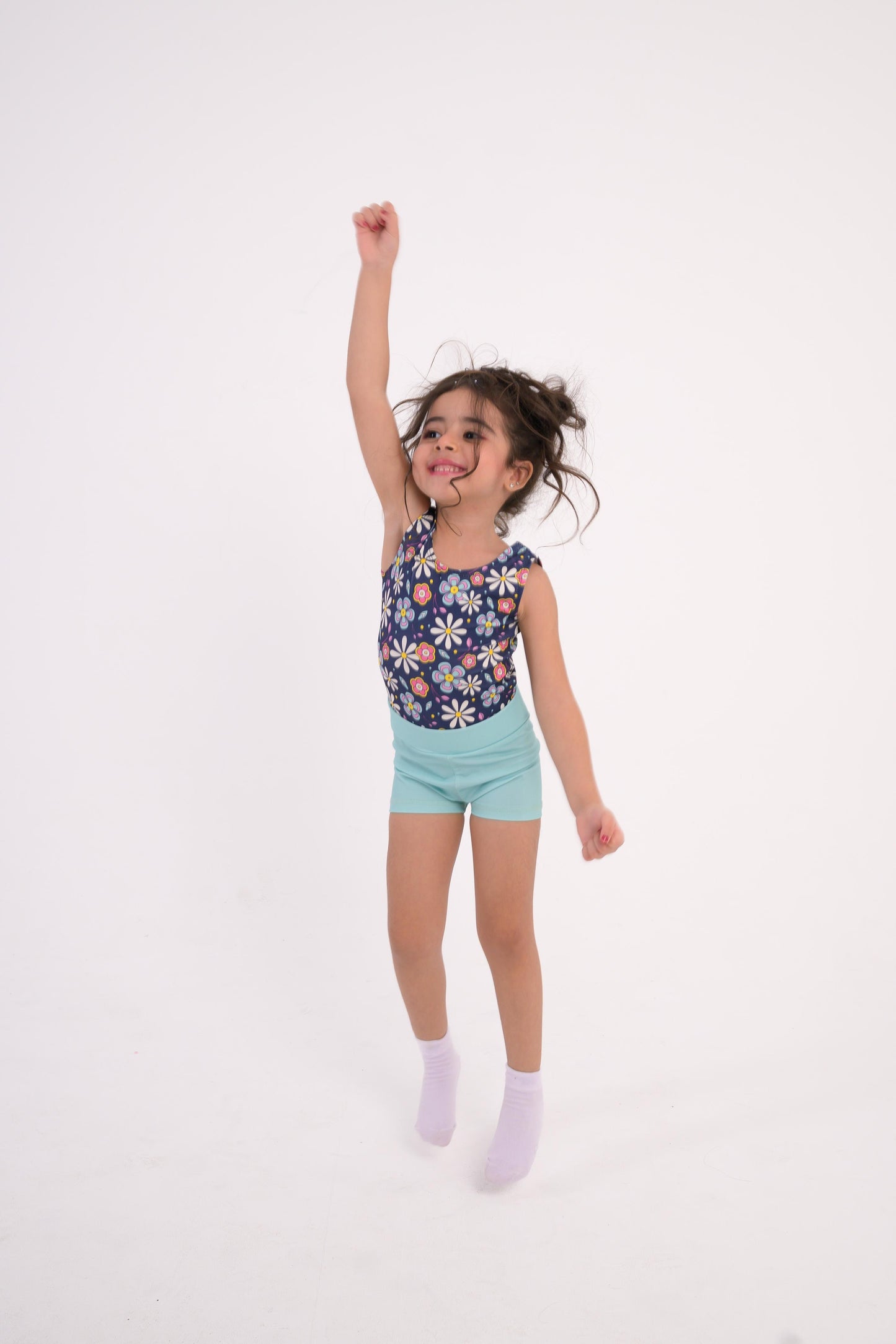 Floral Bloom Leotard & Aqua Shorts Set