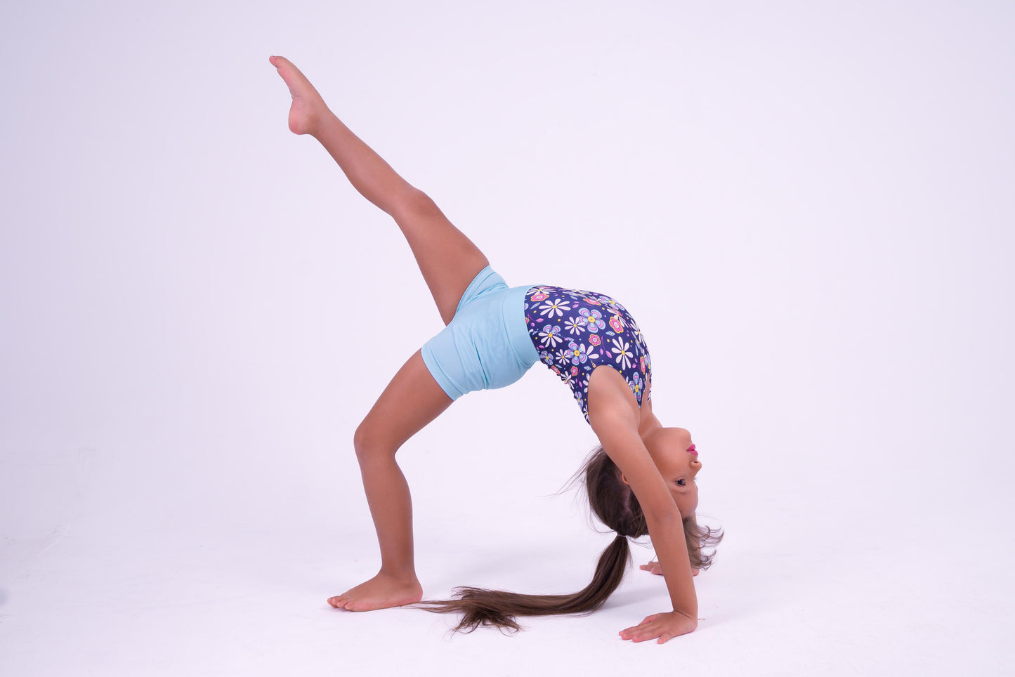 Floral Bloom Leotard & Aqua Shorts Set