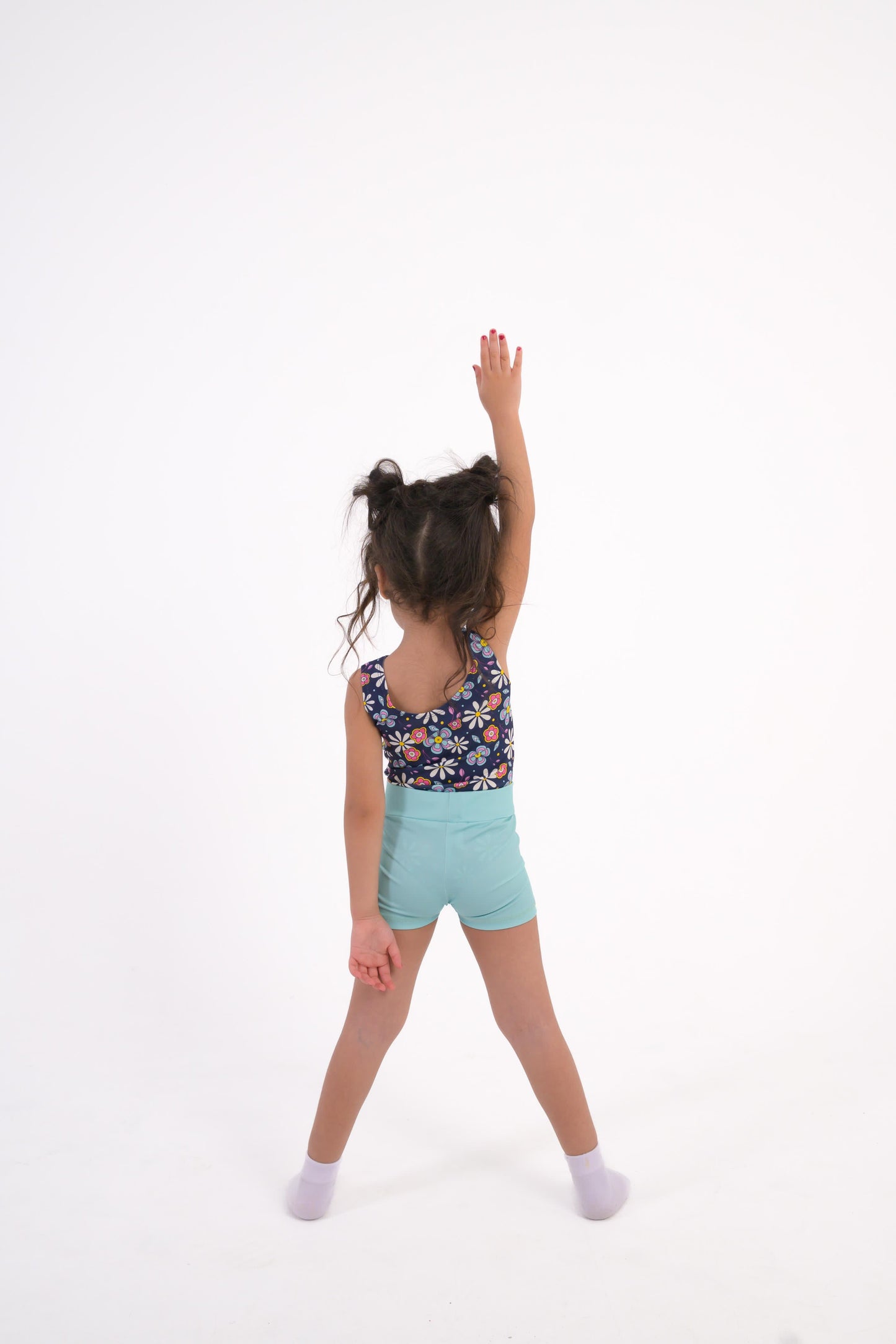 Floral Bloom Leotard & Aqua Shorts Set