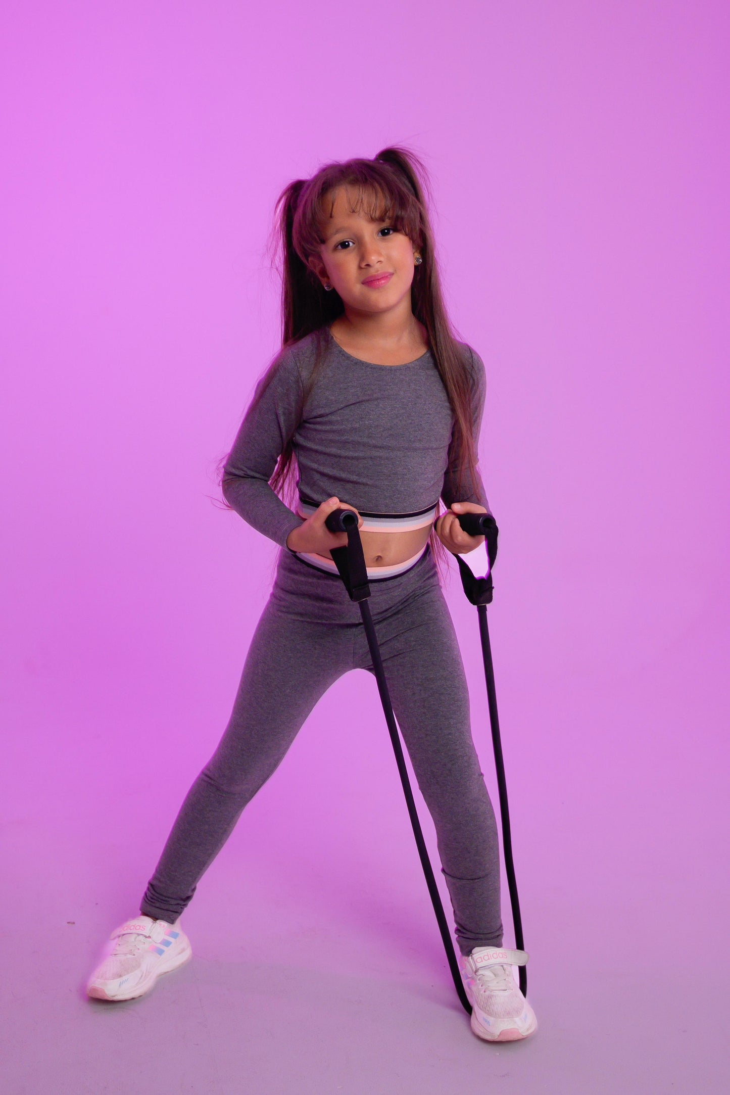 Grey Long-Sleeve Cotton Crop Top and Leggings Set
